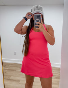 Living The Dream Tennis Romper Dress in Flamingo Pink