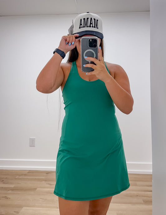 Living The Dream Tennis Romper Dress in Kelly Green