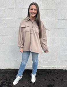 Busy Days Ahead Oversized Henley Top Taupe