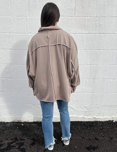 Busy Days Ahead Oversized Henley Top Taupe