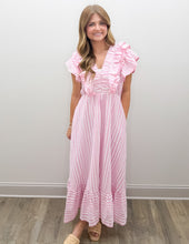 Load image into Gallery viewer, Its Best Stripe V-Neck Ruffle Midi Dress