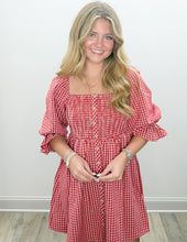 Load image into Gallery viewer, Going Real Slow Gingham Plaid Smocked Dress in Red