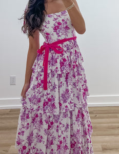 Here She Comes Floral Tiered Print Midi Dress