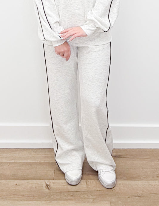 It's Love Modal Scuba Stripe Piping Pants in Lt.H Grey/Black