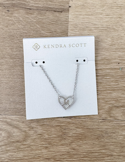 Kendra Scott Heart Letter M Necklace in Silver/Ivory MOP