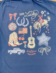 Southern Fried Cotton Born Lucky SS Tee Midnight