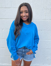 Load image into Gallery viewer, Jadelynn Brooke Oversized French Terry V-Neck Pullover Cobalt Blue