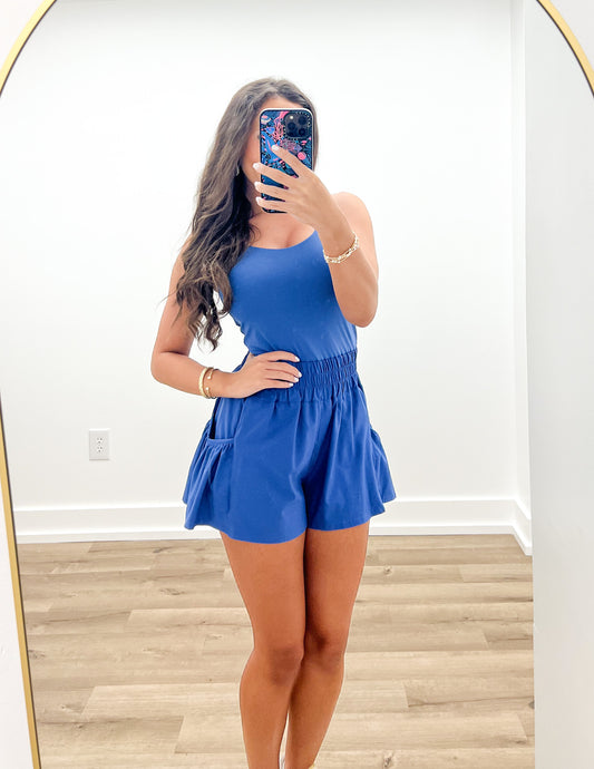Flounce & Flow Romper in Blue