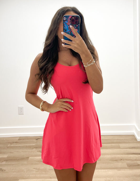 Living The Dream Tennis Romper Dress in Flamingo Pink