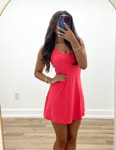 Living The Dream Tennis Romper Dress in Flamingo Pink