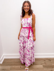 Here She Comes Floral Tiered Print Midi Dress