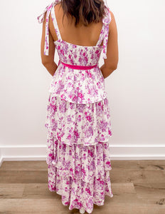 Here She Comes Floral Tiered Print Midi Dress