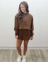 Load image into Gallery viewer, Made It Very Clear Scuba Pullover &amp; Shorts Set in Brown
