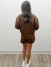Load image into Gallery viewer, Made It Very Clear Scuba Pullover &amp; Shorts Set in Brown