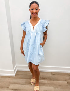 Spring Dreams Ruffle Sleeve Mini Dress in Light Blue