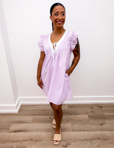 Spring Dreams Ruffle Sleeve Mini Dress in Lilac