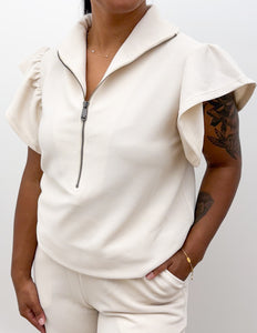 Broken Down Ruffle Top and Pants Set in Apricot