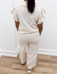 Broken Down Ruffle Top and Pants Set in Apricot