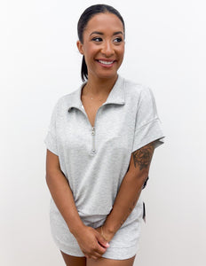 Say No More Half Zip & Shorts Set in Heather Grey