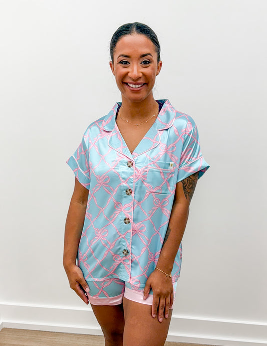 Simply Southern Silk Pajama Set with Pink Bows