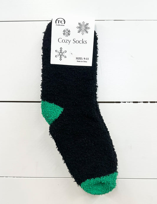 Give the Snuggles Fuzzy Socks Black/Green