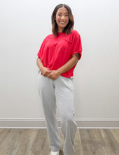 Load image into Gallery viewer, Hope It Rains Exposed Seam Boxy Top in Ruby
