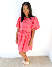 Load image into Gallery viewer, One Step Closer Bubble Sleeve Dress in Coral