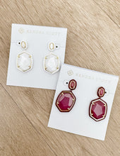 Load image into Gallery viewer, Kendra Scott Daphne Enamel Frame Drop Earrings in Gold Maroon Magnesite