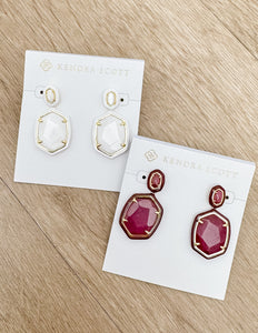 Kendra Scott Daphne Enamel Frame Drop Earrings in Gold Maroon Magnesite