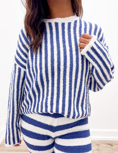 Take Me Home Striped Round Neck Sweater in Ivory/Navy