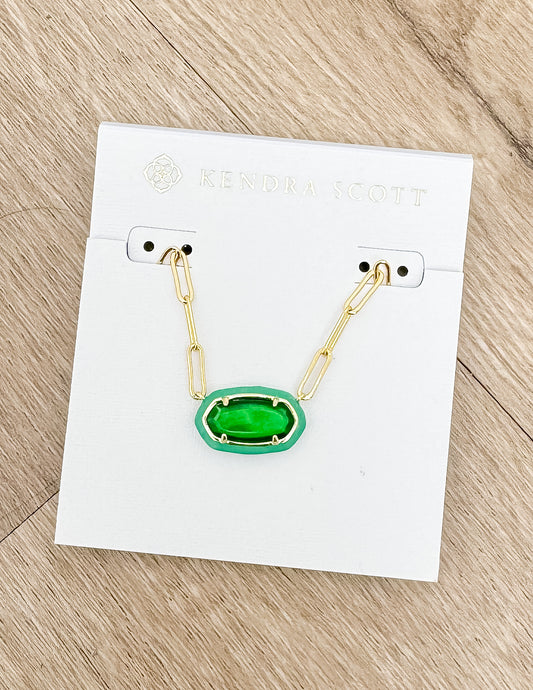 Kendra Scott Elisa Enml Frame Prclp Necklace in Gold Emerald Illusion