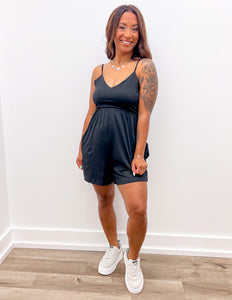 This Is Why Basic Loose Tennis Cami Romper in Black