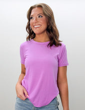 Load image into Gallery viewer, Turning Slowly Ribbed Round Neck SS Top in Bright Mauve