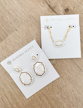 Load image into Gallery viewer, Kendra Scott Daphne Enamel Frame Drop Earrings in Gold White MOP