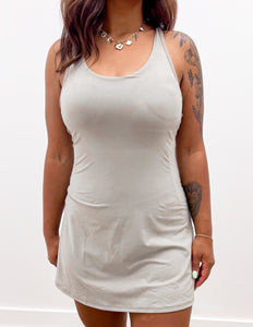Living The Dream Tennis Romper Dress in Stone Taupe