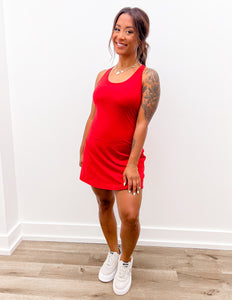 Living The Dream Tennis Romper Dress in True Red