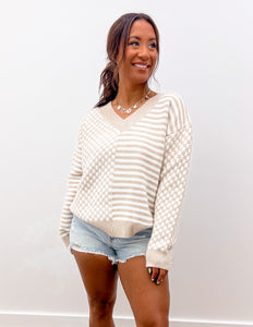 See The Sky Frenchy Checker Pattern Drop Shoulder in Ivory/Taupe