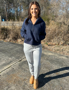 Got Me Started French Terry Cropped Hoodie Navy