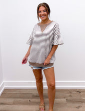 Load image into Gallery viewer, On My Way Striped Top With Ruffle Sleeves in Parchment
