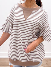 Load image into Gallery viewer, On My Way Striped Top With Ruffle Sleeves in Parchment