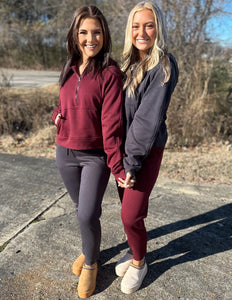 Got Me Started French Terry Cropped Hoodie Burgundy