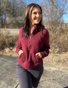 Got Me Started French Terry Cropped Hoodie Burgundy