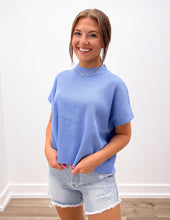 Load image into Gallery viewer, The Way I Feel Mock Neck SS Boxy Sweater Top in Cornflower Blue