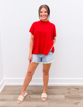 Load image into Gallery viewer, See Forever Mock Neck SS Boxy Sweater in Ruby