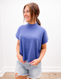 The Way I Feel Mock Neck SS Boxy Sweater Top in Marlin