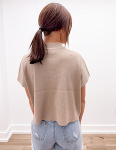The Way I Feel Mock Neck SS Boxy Sweater Top in Light Mocha