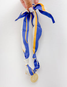 Let's Stay Trendy Scarf Necklace in Blue/Gold