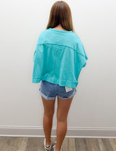 Load image into Gallery viewer, Hope It Rains Exposed Seam Boxy Top in Turquoise