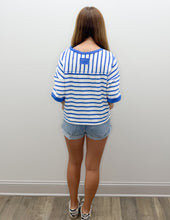 Load image into Gallery viewer, We Have History Oversized Stripe Knit Top in White/Blue