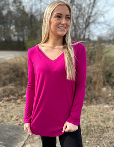 Show Me Everyday V-Neck Long Sleeve Top Magenta